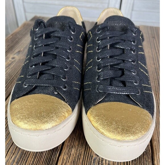 Po-Zu Women's 36 US 5 Lace Up Sneakers Black/Gold - Picture 3 of 11